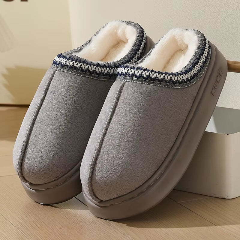 Winter Thick Bottom Cotton Slippers Women Home Closed Toe Fluffly Slipper Shoes Woman Soft Sole Warm Plush Slides Couple Shoes