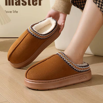 Winter Thick Bottom Cotton Slippers Women Home Closed Toe Fluffly Slipper Shoes Woman Soft Sole Warm Plush Slides Couple Shoes