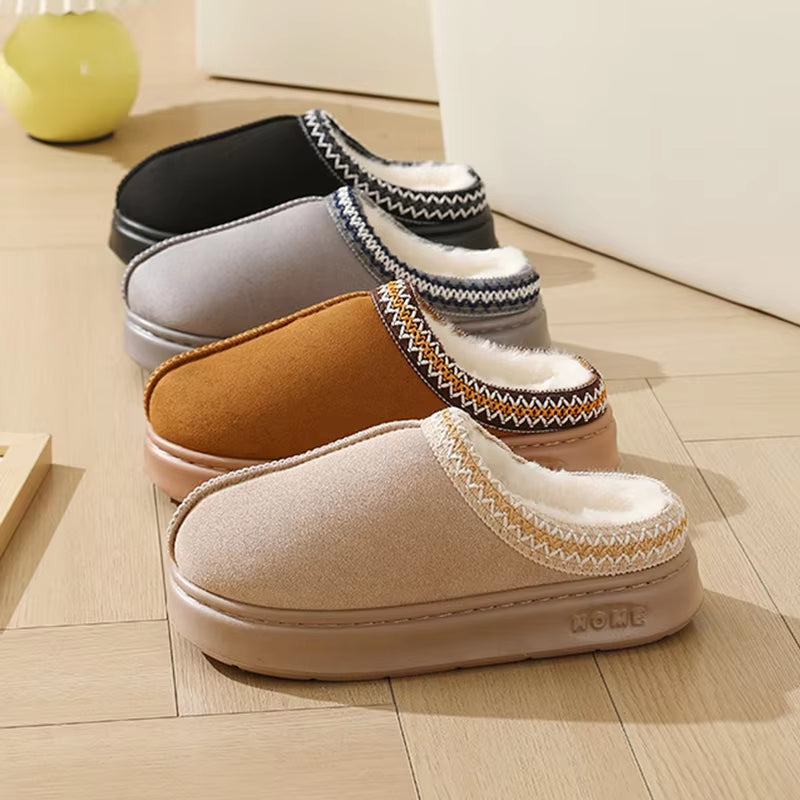 Winter Thick Bottom Cotton Slippers Women Home Closed Toe Fluffly Slipper Shoes Woman Soft Sole Warm Plush Slides Couple Shoes