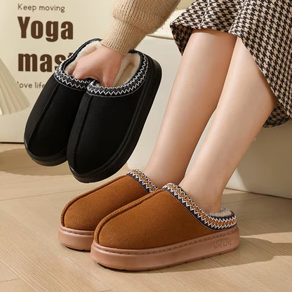 Winter Thick Bottom Cotton Slippers Women Home Closed Toe Fluffly Slipper Shoes Woman Soft Sole Warm Plush Slides Couple Shoes