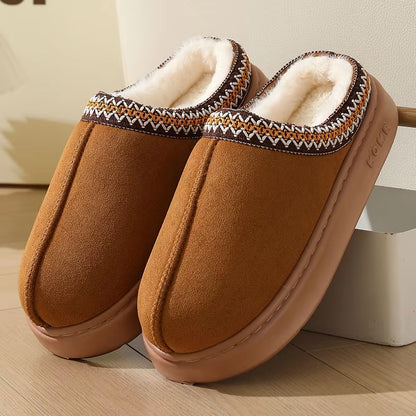 Winter Thick Bottom Cotton Slippers Women Home Closed Toe Fluffly Slipper Shoes Woman Soft Sole Warm Plush Slides Couple Shoes