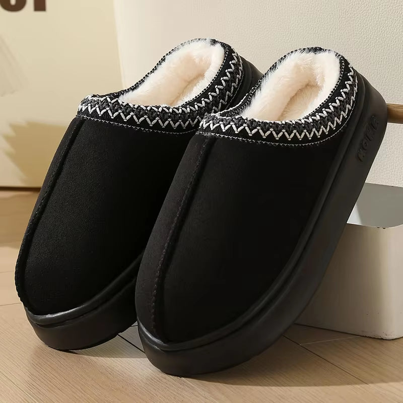 Winter Thick Bottom Cotton Slippers Women Home Closed Toe Fluffly Slipper Shoes Woman Soft Sole Warm Plush Slides Couple Shoes